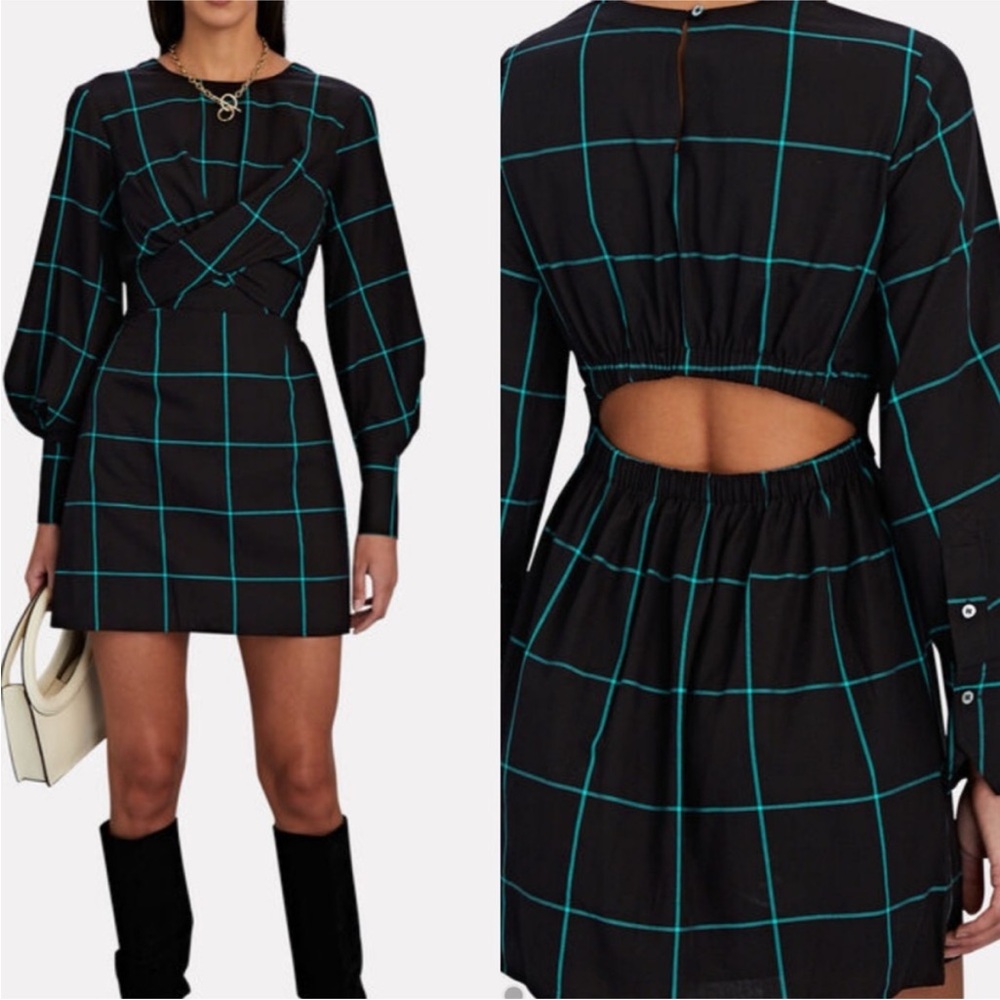 Staud Crosshill Cut-Out Windowpane Mini Dress